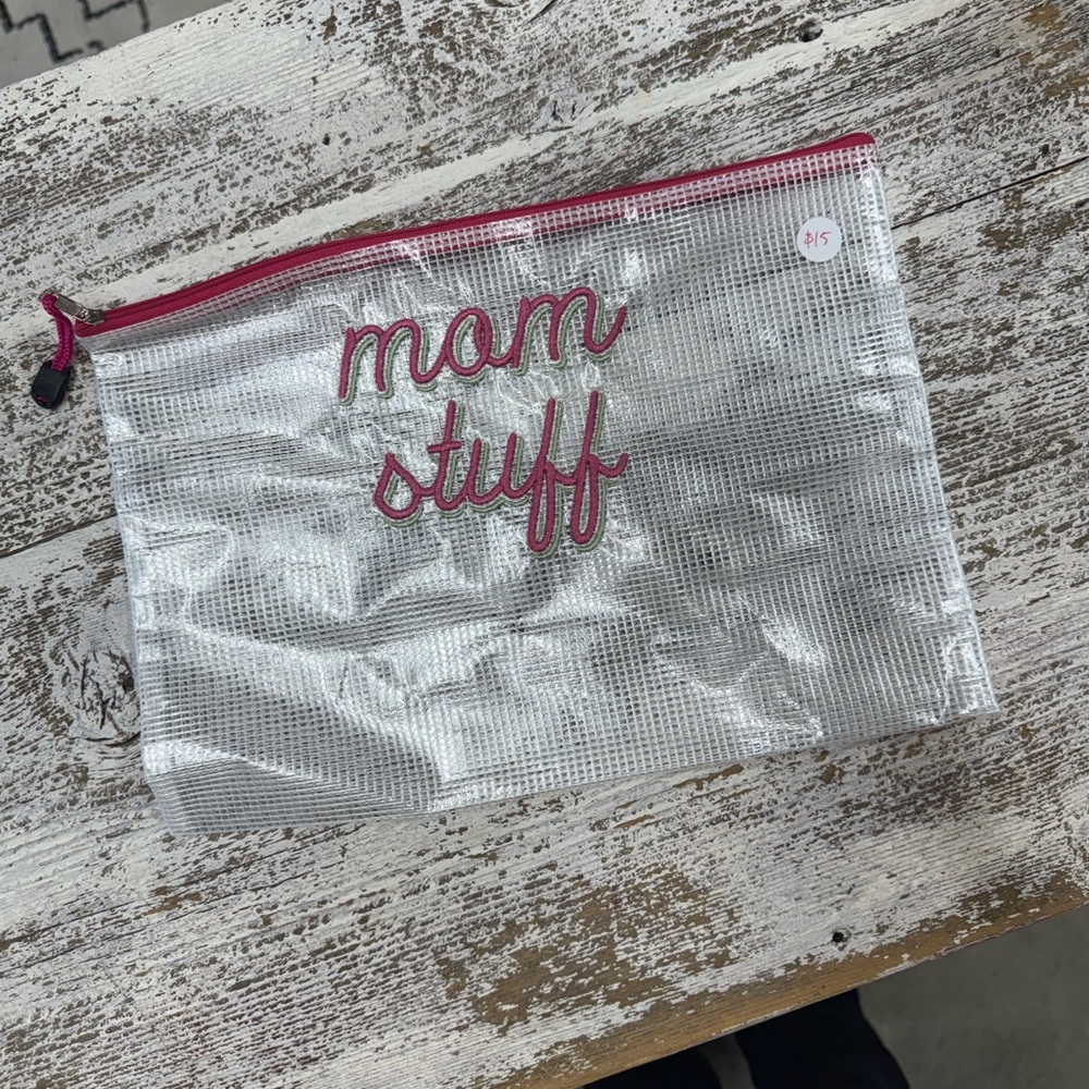 Chic Silver Pouch with Pink Embroidery